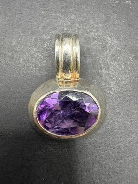 Vintage Sterling Silver 925 LT Thailand Purple Amethyst Oval Pendant 20.6MM